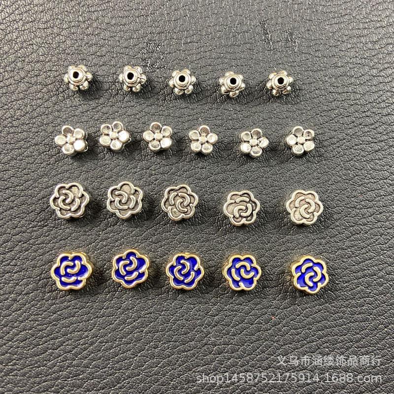 批发藏银滴油小花朵 五瓣梅穿孔配珠藏银灯笼珠 隔珠百搭饰品配