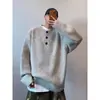 Suéter masculino de outono e inverno, estilo retrô americano, gola henley, com botões, gola redonda, versátil, casual, estiloso, jaqueta de malha de alta qualidade