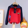 Suéter de Algodón Puro para Niños Estilo Otoño e Invierno, Camiseta Base de Punto para Niños Talla Mediana y Grande, Media Cremallera, Forrado de Felpa, Suéter Grueso para Niños