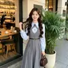 Vestido Colete Dupla Camada Estilo Acadêmico Literário Retrô de Outono para Alunos do Ensino Fundamental, Vestido Doce de Corte Justo