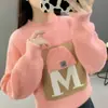 Nuevo Suéter de Punto con Bloques de Color y Letra M de Cuello Alto para Mujer, Holgado y Suave, Versátil Capa Base Moda