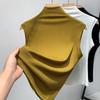 Camisa de Gola Alta Meia-Boca para Mulheres 2025 Nova Camisola Elegante Feminina com Cintura e Top Sem Mangas Elástico
