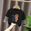 Estilo Novo Primavera e Outono 100% Algodão Camisetas Falsas de Duas Peças com Manga Longa para Meninas Roupas Infantis Desenho Animado Fofo Estampado Cor Contrastante para Mulheres