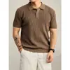 Camisa Polo, camisa de malha, camiseta de manga curta para homens, gola de lapela, decote V, listrada, estilo old money, negócios, verão, atacado de fábrica transfronteiriço