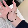 Pulsera Asimétrica de Plata de Ley S925 Ágata Negra Natural Empalmada con Cristal Blanco para Mujer, Joyería de Nicho Elegante y Genial