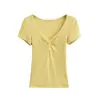 Camiseta Feminina Atractiva Pura, Decote V Franzido, Ajuste Slim, Manga Curta, Modelo Novo Verão 2026, Top Básico Deslumbrante Curto Doce e Picante