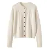 Cárdigan de Cachemira para Mujer 100% Cachemira Pura Nuevo Retro Tejido de Cable Cuello Redondo Suéter Cálido Chaqueta