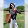 Cardigan Tricotado Azul Xizang Estilo Coreano Gola V Ombro Manga Longa Feminino Primavera e Outono Slim Fit Curto Camisa Base Top Interno
