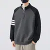 Moletom com Meio Zíper para Homens, Novo Estilo Primavera e Outono, Marca Americana da Moda, Color-Blocking, Blusa Casual Estilosa, Cinza Escuro