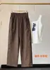 Calça casual de verão em tecido elástico tramado, lavada, com retalhos para mulheres, cintura elástica, calça reta fina com toque relaxado H070509