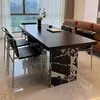 Mesa y Sillas de Comedor Colgantes de Losa de Roca Negra Pura Estilo Italiano, Estilo Bauhaus, Tamaño Grande, Escritorio Rectangular Simple Moderno para Té y Estudio