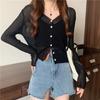 Novo Outono Collar Button Cardigan Protetor Solar Malha Fina Top Feminino Moda Malha de Lã Single-breasted Cor Sólida