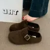 Sandálias Birkenstock cinza de feltro com sola grossa estilo britânico para mulheres, nova coleção inverno 2026, calçados para uso externo, forradas com fleece, de calçar, bico fechado, pantufas de meio algodão