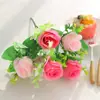 Fornecimento Direto da Fábrica flor artificial 6 garfos 6 cabeças rosa botão de flor falsa adereços de fotografia de casamento flor falsa de cabo pequeno flor de seda