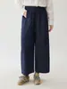 Jeans de Pierna Ancha con Cordón y Cintura Elástica Azul Oscuro Beidao para Mujer, Nuevo Estilo de Primavera, Pantalones Cropped Versátiles Adelgazantes