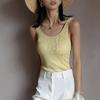 Camisola de punto de color liso Q para mujer, traje de primavera y verano, moda, top ajustado con cuello cuadrado sin mangas para uso exterior