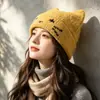 Gorro de Orejas de Gato para Mujer Otoño Invierno Circunferencia de Cabeza Grande Gorro de Lana Cortavientos Protección contra el Frío Engrosado Cálido Lindo Adelgazante para la Cara Gorro de Punto