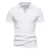 Camiseta masculina de verão de manga curta Lel cor sólida retrô elástica elegante com decote em V camiseta justa simples transfronteiriça