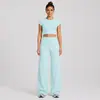 Conjunto de Roupa Esportiva Yoga Transfronteiriça de Manga Curta para Mulheres, Tecido Escovado Justo Camiseta Fitness, Conjunto de Tops Casuais para Corrida de Secagem Rápida