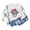 Suéter Casual de Manga Larga con Cuello Alto de Comercio Exterior de Amazon con Lazo Rojo, Estampado Divertido de Vaca, Holgado para Mujer