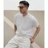 Camiseta de Tricô Manga Curta Masculina, Seda de Gelo, Verão, Decote V, Gola Henley, Textura Xadrez, Estilo Old Money, Roupa Íntima, Atacado de Fábrica Transfronteiriço