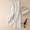 Pantalones Anchos de Algodón y Lino para Mujer Verano 2024 Delgados Estilo Coreano con Pinzas Laterales de Cintura Alta Caídos Rectos Casuales para Mujer
