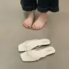 Pantuflas de Exterior para Mujer 2026 Verano Nuevas Punta Cuadrada Correas Delgadas Planas Tacón Bajo Chanclas Francesas Sandalias de Punta Abierta