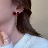 Clip para oreja con borla de perlas y lazo de flocado rojo pendientes sin perforar pendientes largos de lujo ligero alta calidad pendientes pendientes