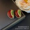 Médio Antigo Clássico Guofeng Eletroplatado Em Relevo Verde Esmalte Brincos de Orelha Novo Chinês Retro Vermelho Pedra Natural Feijão Vermelho