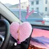 Coração de Pelúcia com Alfabeto Argila Acessórios para Interior de Carro Pingente para Mulheres, Ornamento de Pendurar Espelho Retrovisor de Carro com Strass