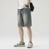 Pantalones Cortos de Mezclilla Nuevos de Verano de una Pieza para Hombre, Rectos Holgados de Calle Versátiles de Cinco Puntos de Longitud Media
