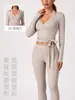 Mingda Tela Cepillada con Cordones Cintura Ajustable Ropa de Yoga de Manga Larga para Exteriores Aprieta la Cintura y las Curvas del Abdomen Adelgazante Sensación de Alta Gama Ropa de Fitness para Mujeres