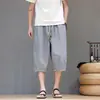 Pantalones Casuales Sueltos de Hielo de Seda con Estampado a Rayas, Estilo Chino Delgado para Hombre, Largo Tres Cuartos, Verano 2026