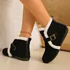 26 Zapatos de Algodón para el Hogar de Invierno para Mujer, Botines Casuales Cortos, Botas de Nieve Calientes Forradas de Felpa, Suela Plana con Hebilla, Zapatos de Piel de Corte Medio