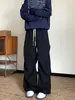 Pantalones Casuales de Trabajo Lisos Plisados para Hombre Rectos Sueltos Pierna Ancha Caída Versátiles Simples Sensación Relajada Cordón Pantalones Largos