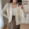 Cardigan Tricô Vermelho Decote V Recorte Bola de Pelo para Mulheres Outono Novo Solto Curto Jaqueta de Tricô Pequena