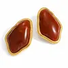 Pendientes de Acero de Titanio Transfronterizos Yuhui, Estilo Maillard Vintage Irregulares Geométricos con Incrustaciones de Resina Pendientes de Acero Inoxidable Chapados en Oro Real