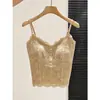 Camisola de renda puramente sensual para mulheres com bojo, top justo de renda com decote V, camada interna sexy para primavera, verão e outono