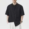 Camisa de Manga Corta con Cuello Alto Estilo New Old Money para Hombre, Nueva Colección Primavera/Verano 2026, Camisa Casual Simple de Lujo Ligero de Moda Americana Holgada