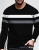 Camiseta Clásica de Manga Larga a Rayas para Hombre - Transpirable Cómoda Casual Cuello Redondo, Rayas Horizontales Blancas y Negras,