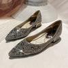 Sapatos Populares de Strass Brilhante para Mulheres 2025 Novos Sapatos Rasos Totalmente de Diamante Sapatos de Bico Quadrado Salto Quadrado Salto Baixo Sapatos Femininos Super Macios Sola Macia