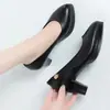 Sapatos femininos de couro macio com sola macia para entrevistas, novo outono 2026 sapatos de couro para comissárias de bordo, salto grosso profissional para o trabalho