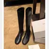 Versão em Couro Bovino, Botas Elegantes de Bico Redondo em Couro Genuíno Macio Elástico Slim-Fit que Abraçam a Perna, Botas Versáteis de Cano Médio, Botas Longas Femininas para Outono e Inverno