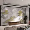 Decoración de Papel Tapiz en Nuevo Estilo Chino con Diseño de Paisaje Dorado para Pared de Fondo de TV, Tela Decorativa de Pared para Sala de Estar, Tela de Pared para Dormitorio, Mural de Pared