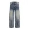 Estilo Streetwear Americano Calça Jeans Rasgada de Perna Larga Calça Dad Masculina Casual Gradiente Desbotado Lavado Solta Reta Longa