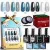 Esmalte en Gel para Uñas en Polvo Láser Set de 5 Colores Base Top Caja de Color Set Completo Set de Manicura con Polvo Láser