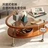 Mesa de Centro Oval de Vidro Retrô Usada Bauhaus Camada Dupla Sala de Estar Mesa de Chá Apartamento Pequeno Uso Doméstico Madeira Maciça Mesa Lateral de Sofá