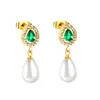 Moda Transfronteriza Personalidad Estilo Retro de Corte Moda Pendientes de Perla Pendientes Colgantes de Esmeralda Joyería Sencilla para Mujer