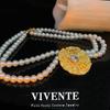 Colar de pérolas francesas banhado a cobre 24K, luxo, vintage, textura exagerada, versátil, marca antiga média, joias