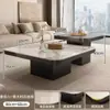 Mesa de Centro Simples de Pedra Sinterizada Quadrada de Alto Padrão Italiano Luxo Leve para Apartamento Pequeno Sala de Estar Minimalismo Aluguel de Apartamento Pequeno Ecológico